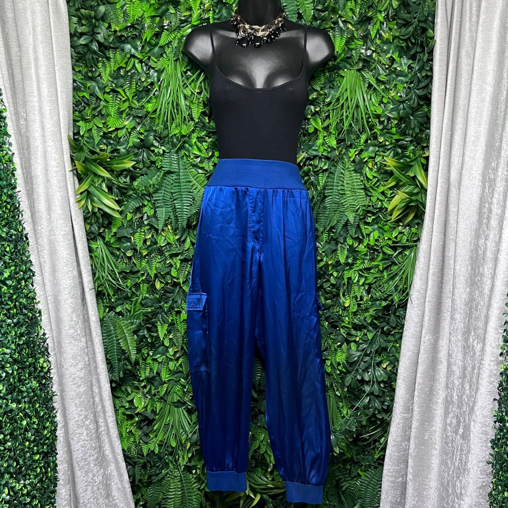 Vince Camuto Pants Medium Women Blue Satin Cargo Jogger Utility 3654 - Picture 2 of 8